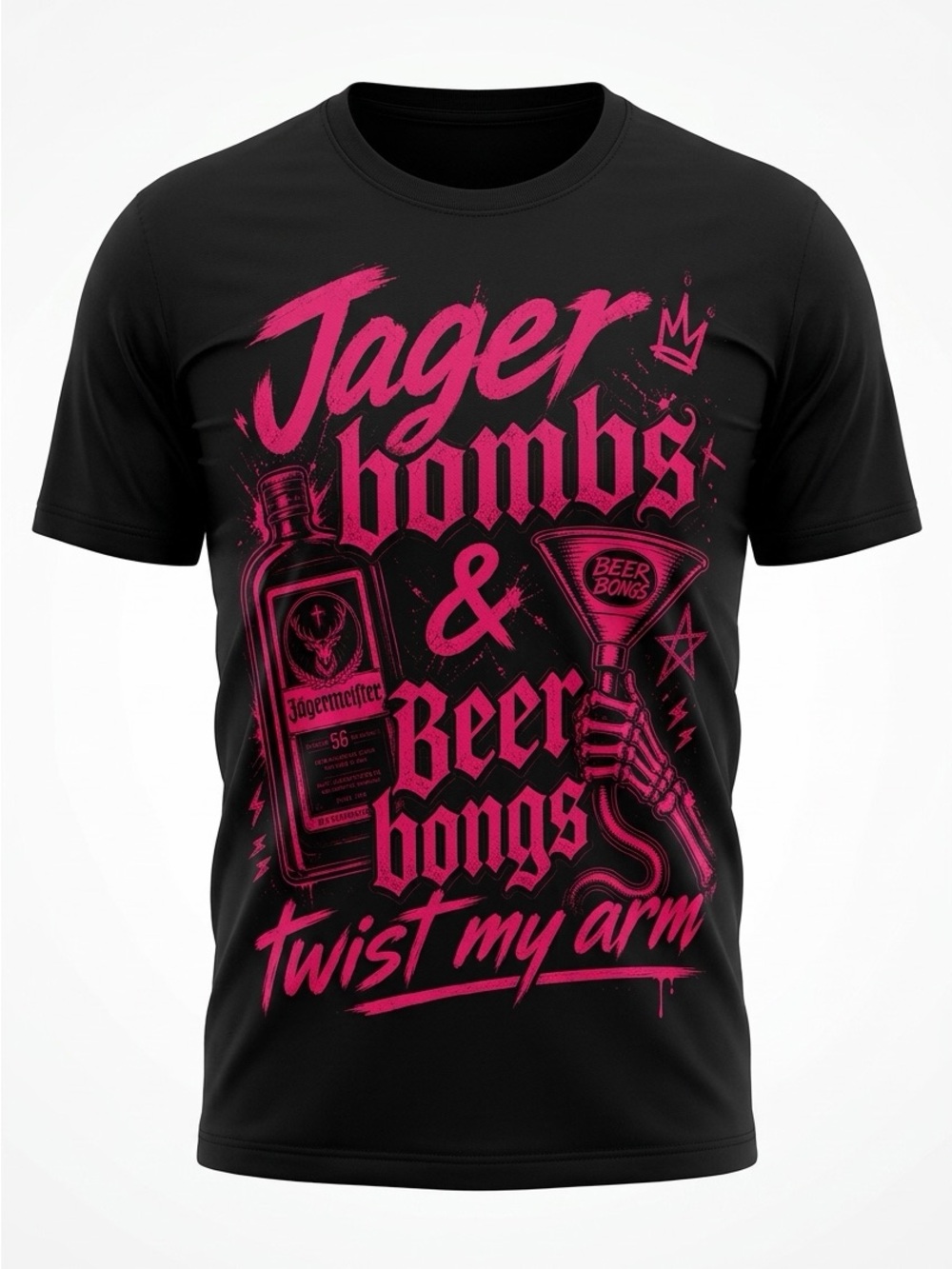 Jagermeister Black Tee with Hot Pink Graphic Script